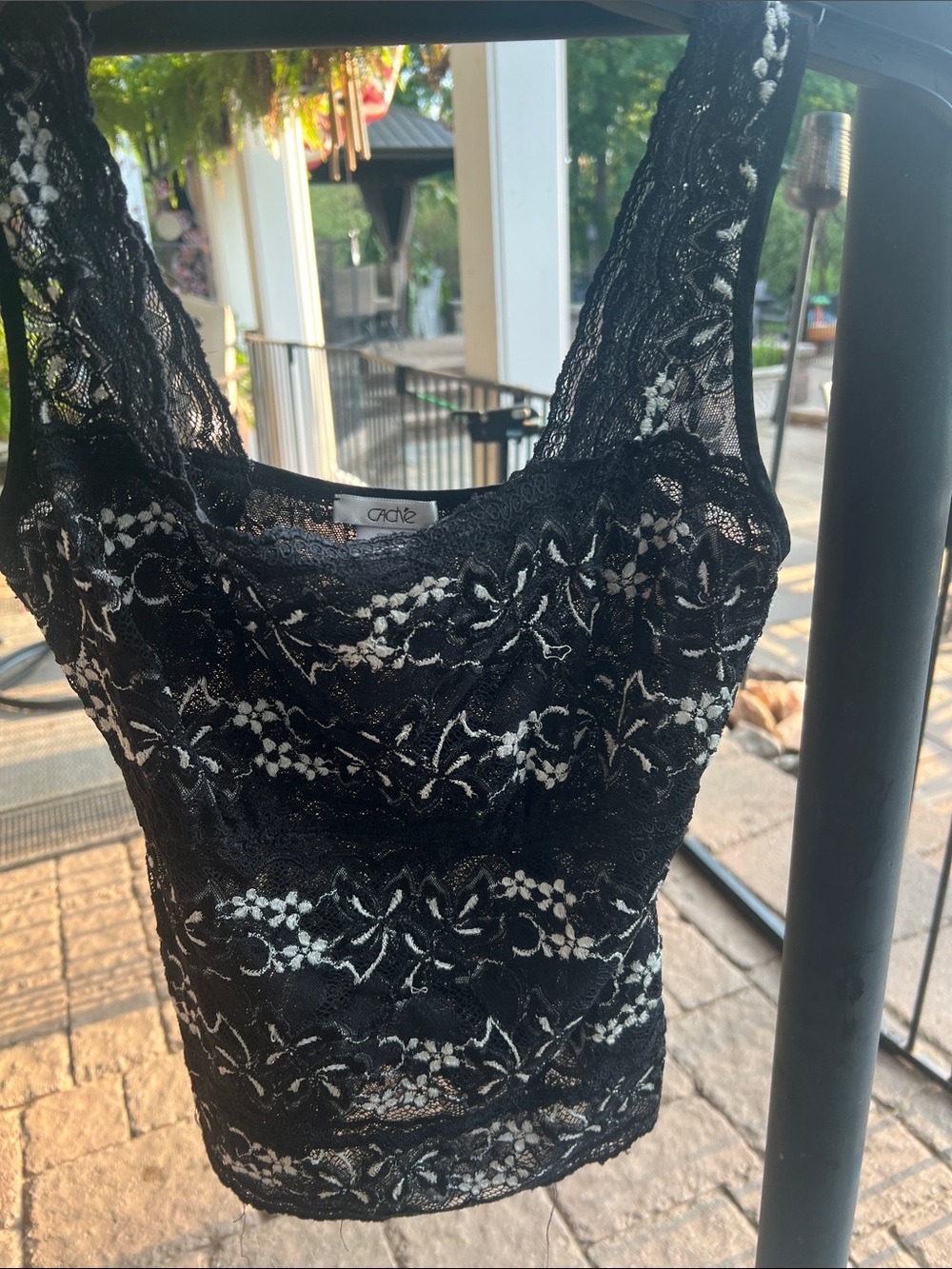 Cache Black Floral Lace Cropped Camisole